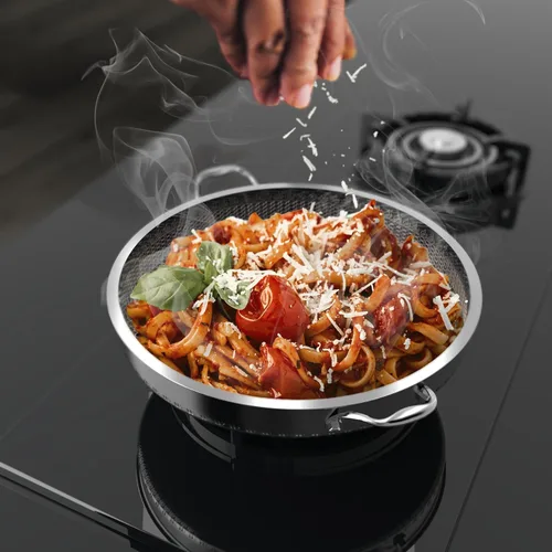 Miniatura 4 de Sartén Salteadora de Acero Inoxidable 316L de 5QT Wok Hexagonal Antiadherente con Tapa, Dos Asas para Sostener, Libre de PFOA, Apto