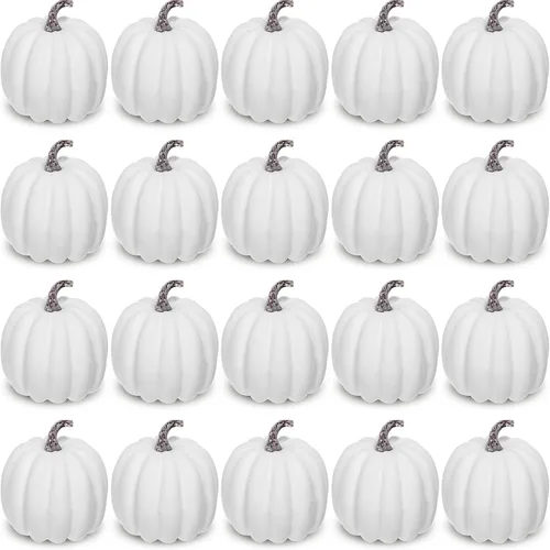 Liliful 20 calabazas artificiales de espuma de 4.7 x 5.2 pulgadas, calabazas falsas de plástico para decorar decoraciones de simulación de cosecha