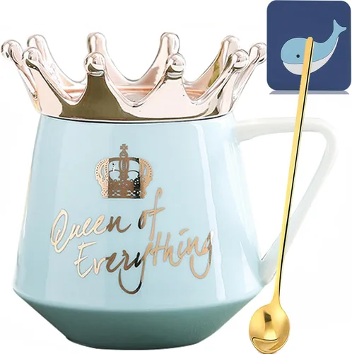 Miniatura 13 de Arawat Queen of Everything - Taza con tapa, taza negra dulce con corona de café, taza de 12 onzas, regalo con cuchara y posavasos, taza de té