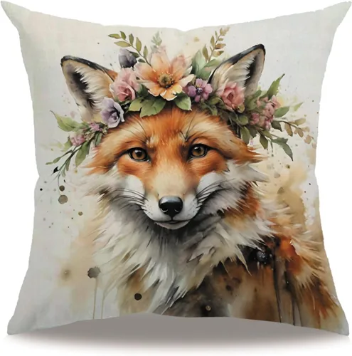 Miniatura 10 de Fundas de almohada con diseño de animales, 18 x 18 pulgadas, diseño de ardillas florales, acuarela, vida silvestre, diseño de flores, temporada