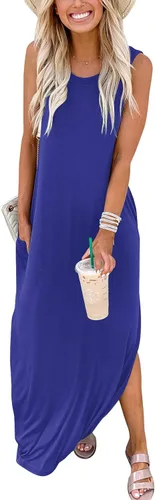 Miniatura 3 de ANRABESS - Vestido largo casual suelto para mujer sin mangas maxi vestido de playa con bolsillos