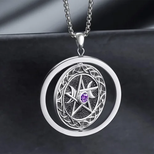 Miniatura 5 de Collar de diosa de triple luna de plata de ley 925 nudo celta pentagrama pentagrama colgante de pentáculo agano wiccano magia giratorio amuleto