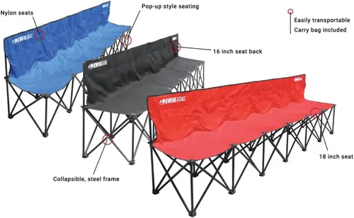 Miniatura 8 de Kwik Goal 6-Seat Kwik Bench, Black, Steel Frame with Woven Fabric Seats, 16" H x 108" W