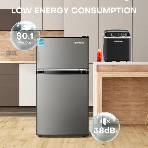 Miniatura 5 de Upstreman Mini refrigerador de 3.1 pies cúbicos con congelador, refrigerador pequeño de doble puerta, artículos esenciales para el dormitorio