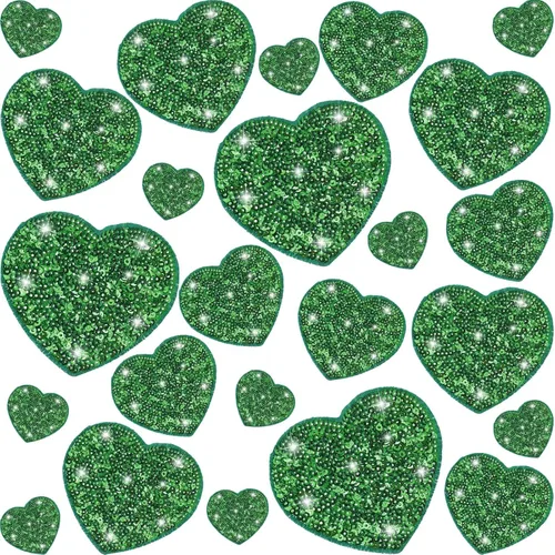 Miniatura 14 de Daifunli 24 parches para planchar con corazón de lentejuelas en 4 tamaños, parches decorativos bordados brillantes para ropa, bolsas, chaquetas