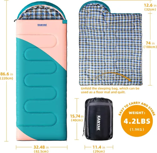 Miniatura 2 de Saco de dormir de campamento, sacos de dormir de 32 ℉ para adultos, niños, adolescentes, clima frío, cálido saco de dormir de invierno para 3-4