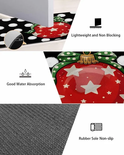 Miniatura 3 de Tapete de baño de Navidad con luces rojas para bañera, antideslizante, de secado rápido y absorbente, tierra de diatomeas, ducha, fregadero