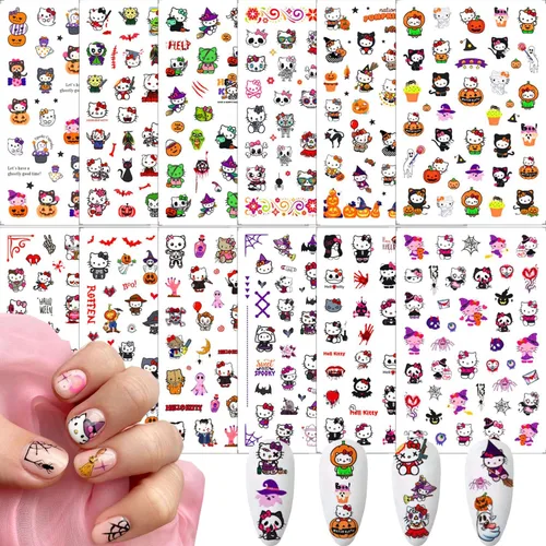 Miniatura 13 de 8 hojas de calcomanías de uñas de Halloween autoadhesivas 3D para Halloween, góticas, decoración de uñas, suministros de arte de uñas divertidas
