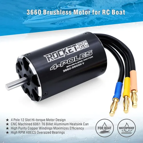 Miniatura 3 de Surpass Hobby 3660 2600KV Eje motor sin escobillas 0.197 in con chaqueta de refrigeración por agua para barco RC (2600kv)