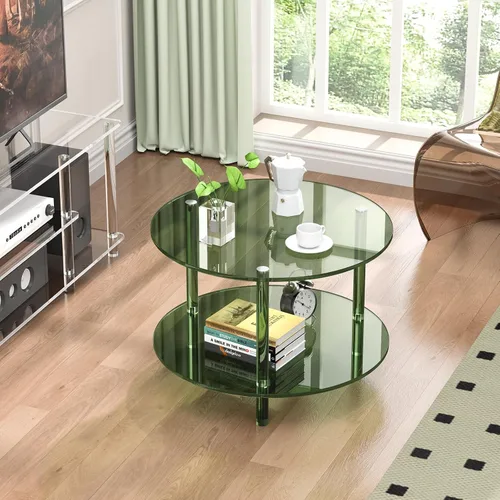 Miniatura 4 de Mesa de centro acrílica, pequeña mesa de centro moderna redonda para sala de estar, verde