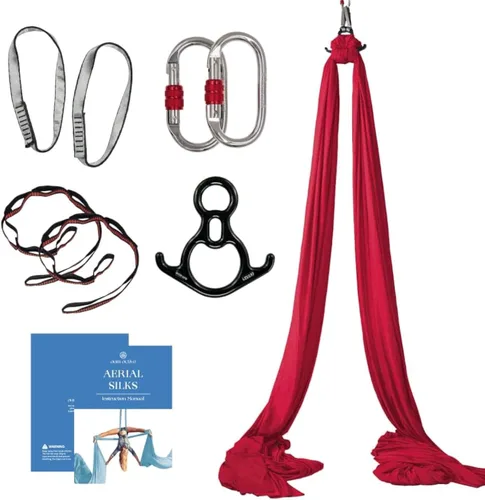 Kit de Iniciación de Telas Aéreas - Hamaca de yoga aéreo duradera de 9 yardas con herrajes y guía - Columpio aéreo para yoga aéreo acrobático y