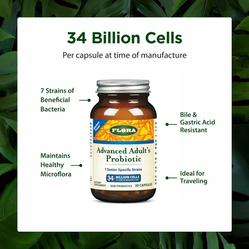 Miniatura 4 de Flora - Probiótico Advanced Adult Blend, siete cepas específicas para personas mayores, sin gluten, probiótico crudo con 34 mil millones de células