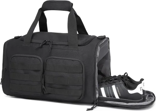 Miniatura 4 de Wotony Bolsa de lona táctica para hombres, bolsa de lona para gimnasio, viajes, entrenamiento militar de fin de semana, bolsa Molle, Negro, 35 l