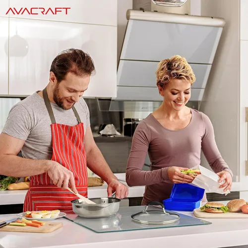 Miniatura 5 de AVACRAFT 18/10 Sartén de acero inoxidable de 8 pulgadas con tapa, boquillas laterales, sartén de inducción, sartén de acero inoxidable versátil
