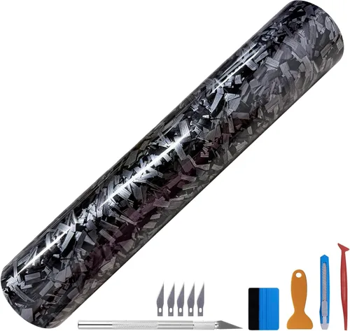 Miniatura 17 de LZLRUN Rollo de Vinilo Negro de Fibra de Carbono Mate Forjado con Liberación de Aire, Lámina Adhesiva, Película para Calcomanía DIY de Automóvil