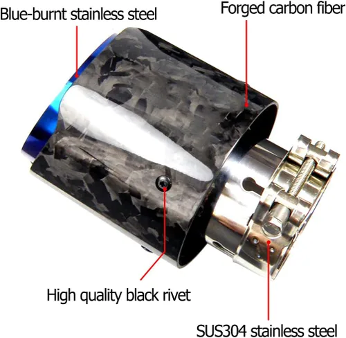Miniatura 4 de CARMON Puntas de silenciador de tubo de escape de fibra de carbono forjada para automóvil con tubo de escape de acero inoxidable 304 azul quemado