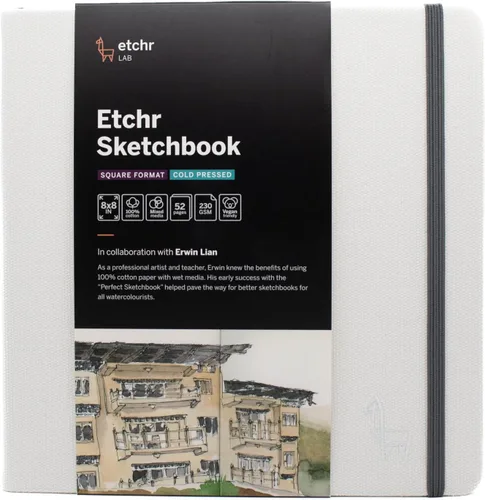 Etchr Cuaderno de bocetos cuadrado de 8 pulgadas, prensa en frío, 100% algodón, cuaderno de bocetos de tapa dura de 8 x 8 pulgadas con 52 páginas