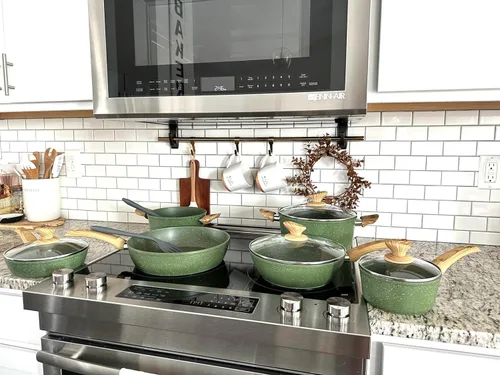 Miniatura 2 de MAISON ARTS Juego de ollas y sartenes antiadherentes, 12 piezas de granito verde para cocina, compatible con inducción, juegos de ollas y sartenes