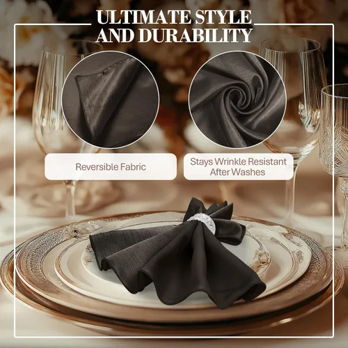 Miniatura 3 de Ultimate Textile -1 docena de servilletas reversibles Shantung Satin - Majestic - Servilletas de tela Majestic de 17 x 17 pulgadas, color marrón
