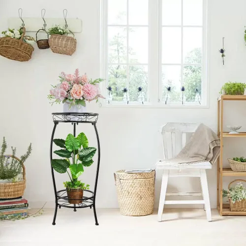 Miniatura 5 de Soporte para plantas para interiores y exteriores de 27.1 pulgadas, soporte de metal alto de 2 niveles para plantas, estante de esquina resistente a