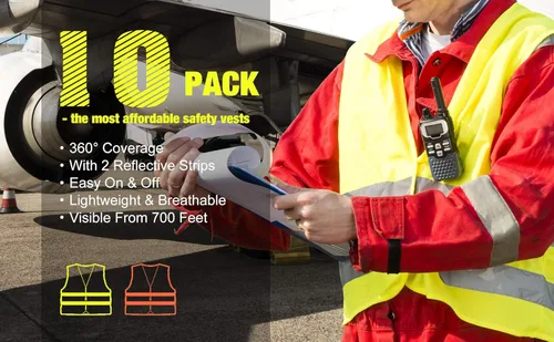 Miniatura 6 de DUSKCOVE Paquete de 10 chalecos de seguridad de alta visibilidad para trabajo de tráfico, correr, topógrafo y guardia de seguridad, chaleco