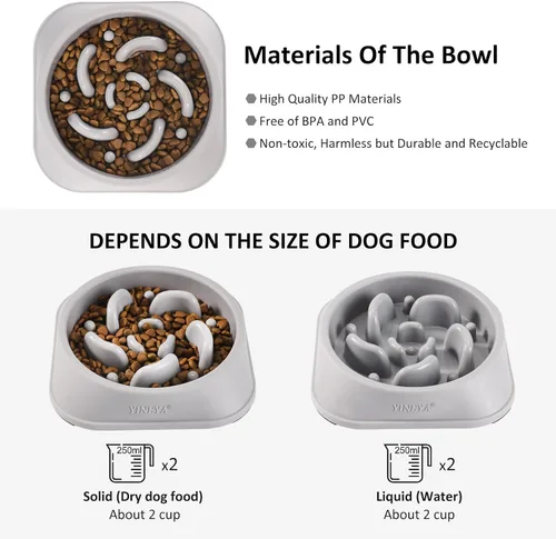Miniatura 6 de YINEYA Cuencos de alimentación lenta para perros, suministros para mascotas que ralentizan la alimentación, cuencos para comida de mascotas, J - Gris