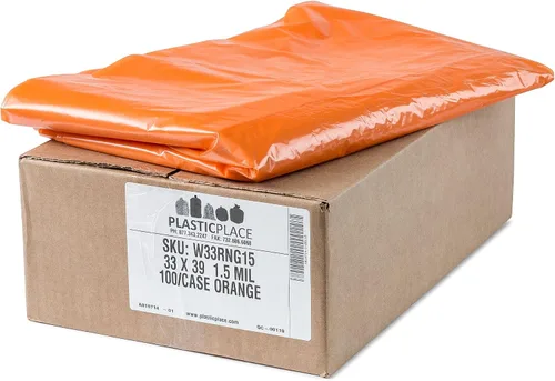Miniatura 2 de Plasticplace Bolsas de basura de 32-33 galones │ 1.5 mil │ Revestimientos para botes de basura naranjas │ 33 pies x 39 pulgadas (100 unidades)