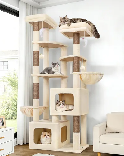 Globlazer Árbol de gato resistente de 74 pulgadas para gatos grandes, torre de árbol alto de varios niveles para múltiples gatos adultos de interior