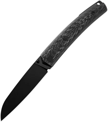 Petrified fish PF719 - Cuchillo plegable, hoja de acero negro lavado a la piedra 14C28N de 3.38 pulgadas, mango de fibra de carbono, con bloqueo de