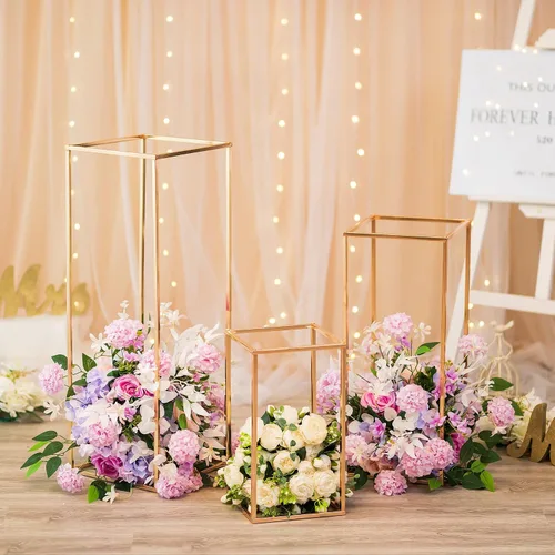 Miniatura 2 de Sziqiqi Centros de mesa de boda para mesas, soporte de flores de metal alto, decoración para bodas, fiestas, jarrones geométricos dorados