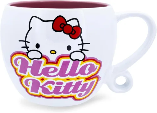 Silver Buffalo Sanrio - Taza de café de cerámica con diseño de corazones de Hello Kitty con asa de bucle, taza para té, expreso, cacao, capacidad