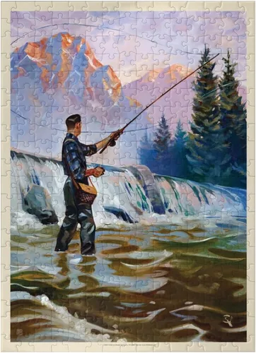 Miniatura 7 de MyPuzzle Classic Sportsman: Fly Fishing, Vintage Poster - Rompecabezas de 100 piezas prémium para adultos