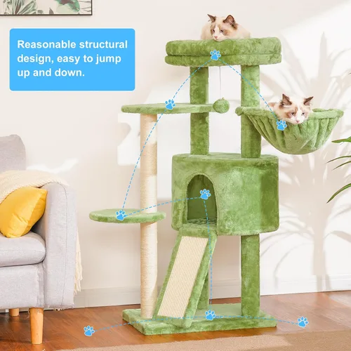 Miniatura 2 de Hey-brother Árbol para gatos con tabla de rascar, torre para gatos con perca acolchada de felpa y canasta acogedora, multiplataforma para saltar