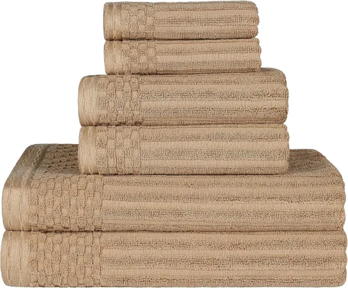 Miniatura 81 de Superior Juego de 6 toallas de algodón sólido y acanalado, toallas de cara de 13 x 13 pulgadas, toallas de mano de 16 x 28 pulgadas, toallas de baño