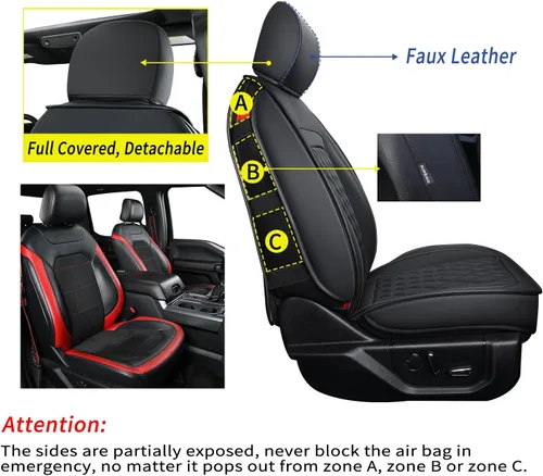 Miniatura 3 de LUCKYMAN CLUB Fundas de asiento de piel sintética F150 para camionetas 2010-2014 F150 2011-2016 F250 F350 F450 (par delantero, negro)