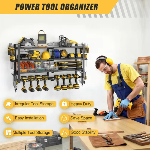 Miniatura 7 de Jusgym Organizador de herramientas eléctricas para montaje en pared, estante de almacenamiento de herramientas de garaje de 450 libras con 8