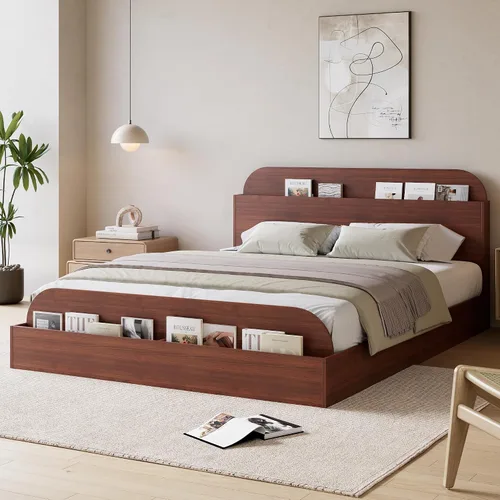 Miniatura 8 de Estructura de cama Garvee tamaño individual con cabecero y estribo – Cama de plataforma baja para niños, diseño de piso doble de madera, sin ruido