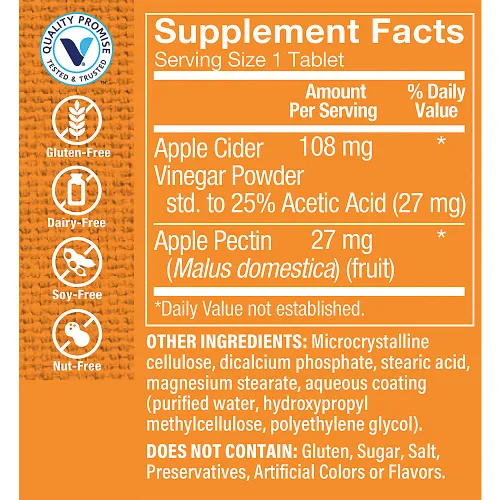 Miniatura 2 de The Vitamin Shoppe Vinagre de sidra de manzana con pectina de manzana (100 tabletas)