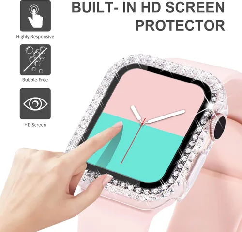 Miniatura 2 de NewWays Paquete de 2 carcasas brillantes para Apple Watch, 1.496 pulgadas, Series 3, 2, 1, diamantes de imitación de cristal con diamantes