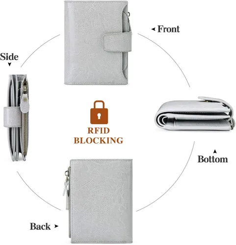 Miniatura 4 de FALAN MULE - Cartera de cuero auténtico para mujer, pequeña, plegable y compacta, con bloqueo de interferencia de radiofrecuencia (RFID)