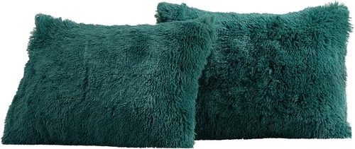 Miniatura 10 de Reafort Juego de 2 fundas de almohada estándar de pelo largo de lujo, piel sintética de 20 x 26 pulgadas con cierre de sobre