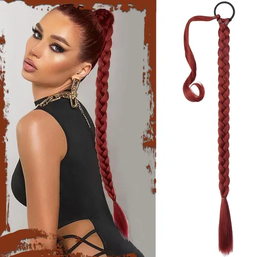 Miniatura 62 de Sofeiyan Extensión de cola de caballo de trenza larga con banda para el cabello, lacio, elegante, envolvente, extensiones de cabello trenzado, cola