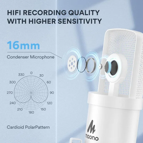 Miniatura 3 de MAONO Micrófono USB, 192kHz/24bit Plug & Play PC Podcast condensador cardioide metal kit de micrófono con chip de sonido profesional para grabación