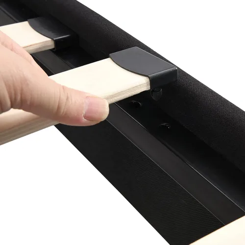 Miniatura 4 de Base de cama tamaño King, moderna cama tapizada con cabecero, base de cama pesada con soporte de listones de madera, fácil montaje, no necesita