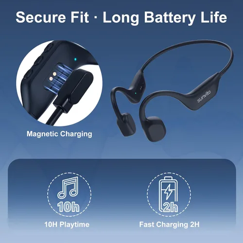 Miniatura 7 de Auriculares de conducción ósea, auriculares Bluetooth 6.0 de oreja abierta con micrófono, auriculares deportivos inalámbricos ligeros, tiempo