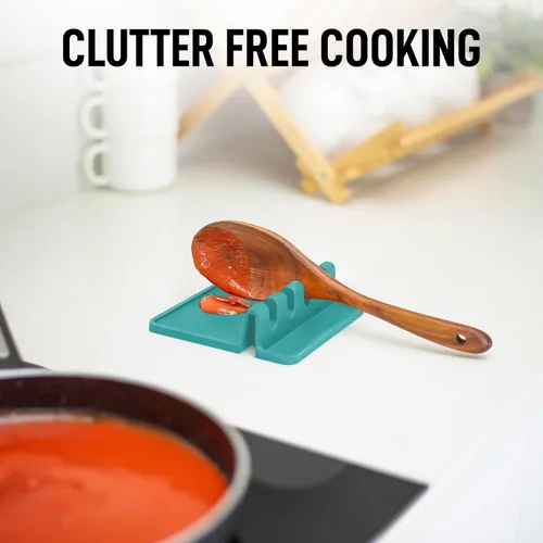 Miniatura 3 de Zulay Kitchen - Reposa utensilios de silicona con bandeja antigoteo para múltiples utensilios de cocina, reposacucharas sin BPA y resistente al