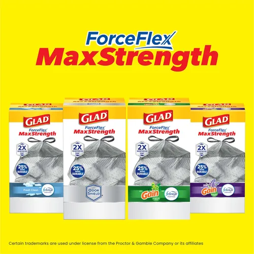 Miniatura 11 de Glad ForceFlex MaxStrength Bolsas de basura para cocina, 20 galones, Febreze Fresh Clean, 80 unidades (el paquete puede variar)