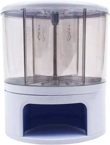 Miniatura 3 de Dispensador de cereales giratorio de 360°, salida de arroz con un solo clic, taza de tanque multigrano redonda visible, contenedor de arroz seco