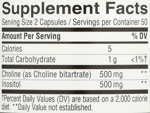 Miniatura 4 de Nature's Way Colina e inositol, salud cerebral*, energía celular*, 1000 mg por porción, 100 cápsulas
