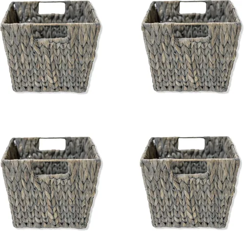 Trademark Innovations Cesta de almacenamiento de jacinto de 11.5 pulgadas con asas, rectangular (juego de 4, gris)